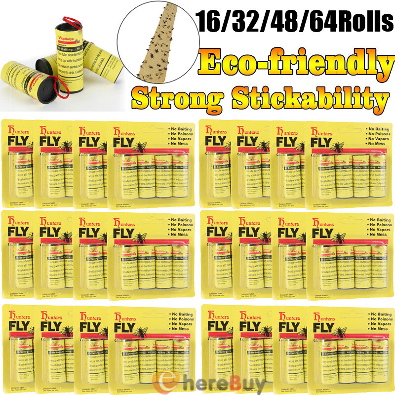 16-64 Rolls Fly Sticky Trap Paper Insect Bug Catcher Strip Fly Sticker Non Toxic