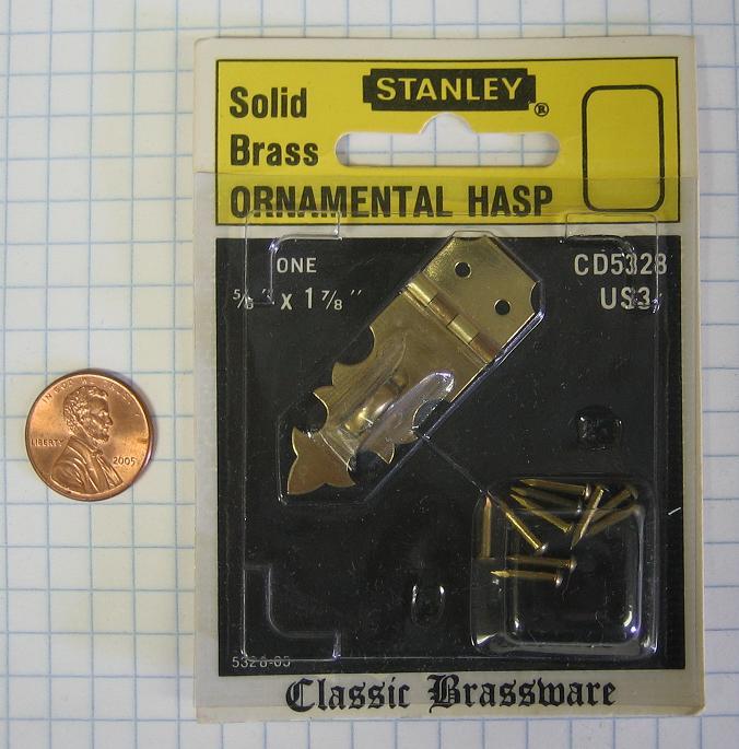 STANLEY #CD5328 MINIATURE ORNAMENTAL HASP, SOLID BRASS, 5/8" WIDE, 1-7/8" LONG