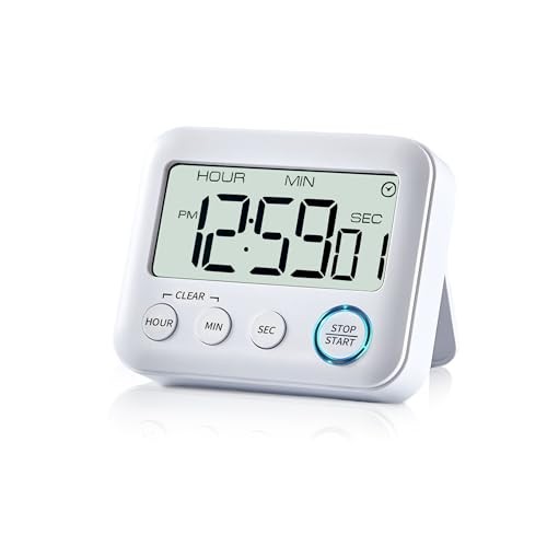 Digital Kitchen Timer Alarm Clock for Cooking, Large LCD Display Multi White
