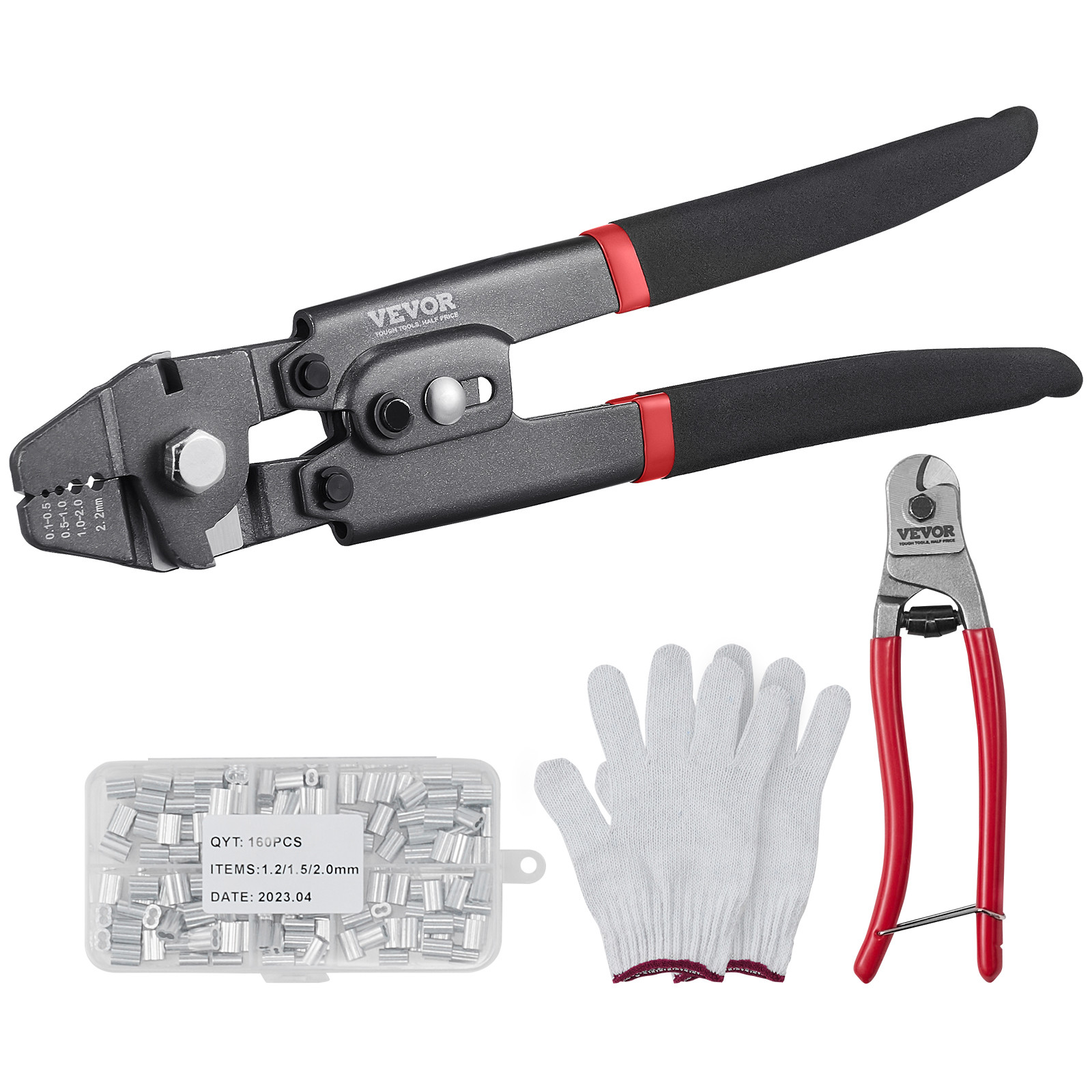 VEVOR Crimping Tool Steel Wire Rope Crimper 1/64" - 3/32" with a Cable Cutter