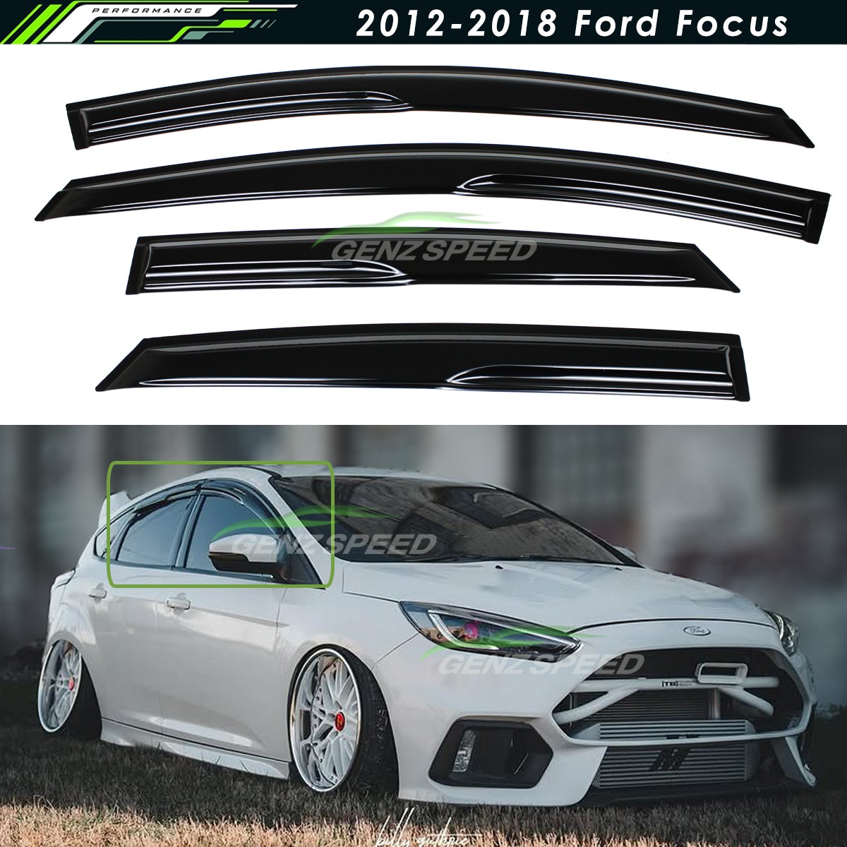 For 2012-2018 Ford Focus ST SE 4 Door Wavy Mugen Style Window Visors Rain Guards