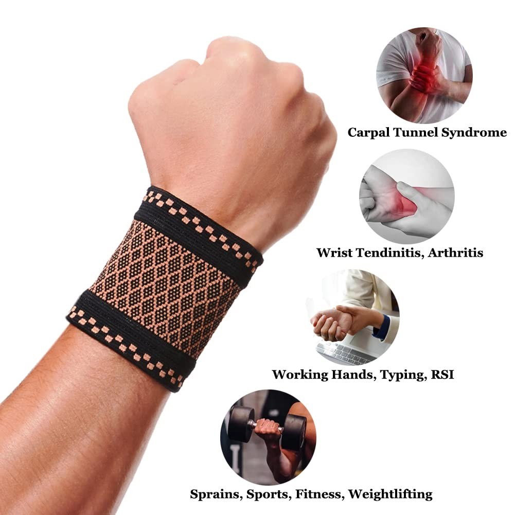 Copper Wrist Compression Brace (2Pcs), Elastic Support Sleeve Small