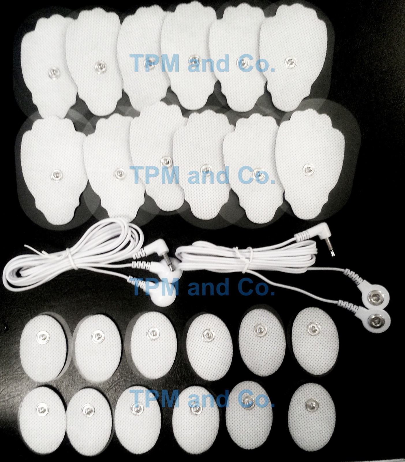 2 ELECTRODE LEAD CABLE(3.5mm)+12 LG,12 SM OVAL PADS FOR PINOOK MASSAGER TENS EMS