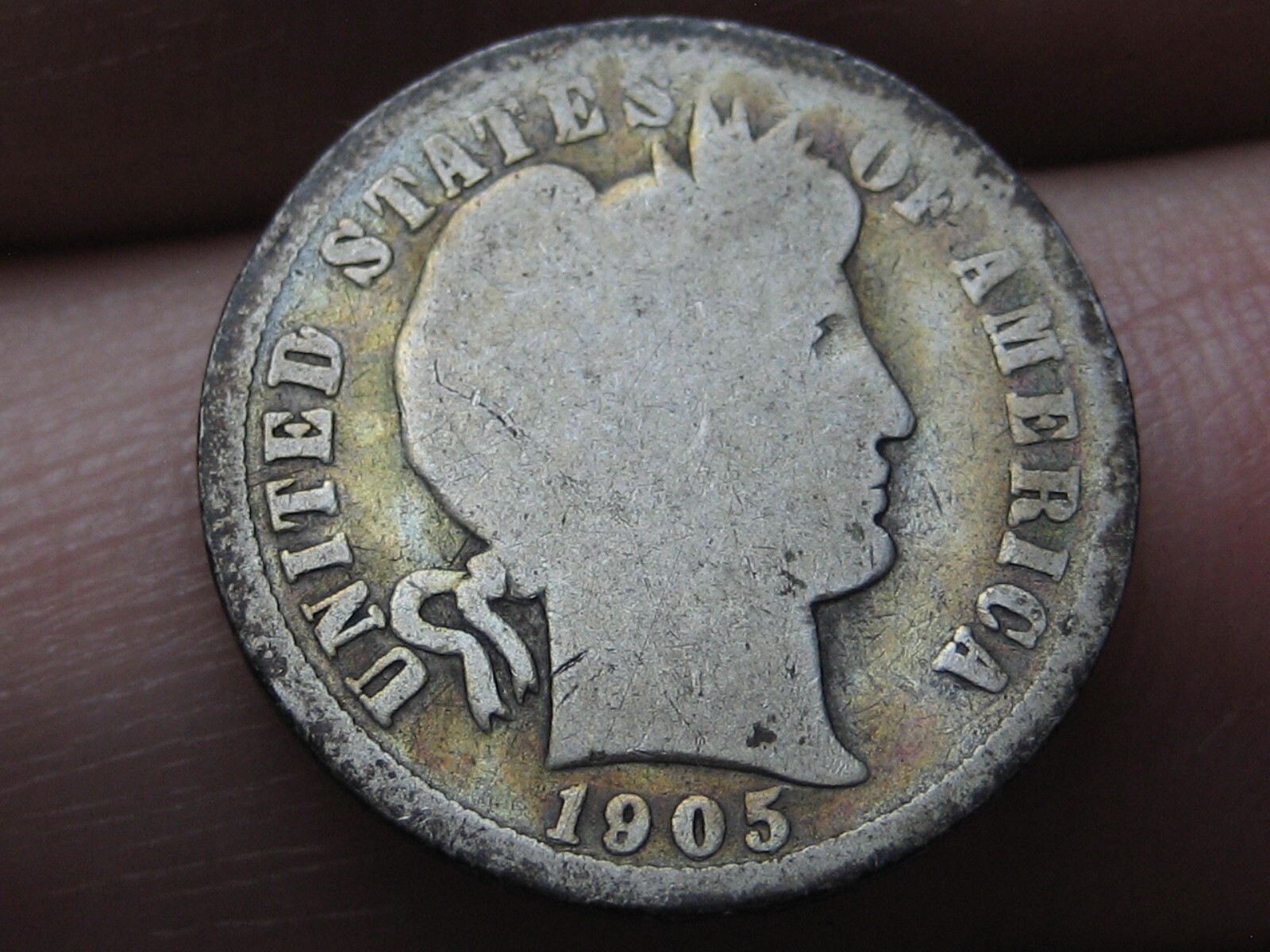 1905 P Silver Barber Dime- Philadelphia, Album Toned, About Good Details