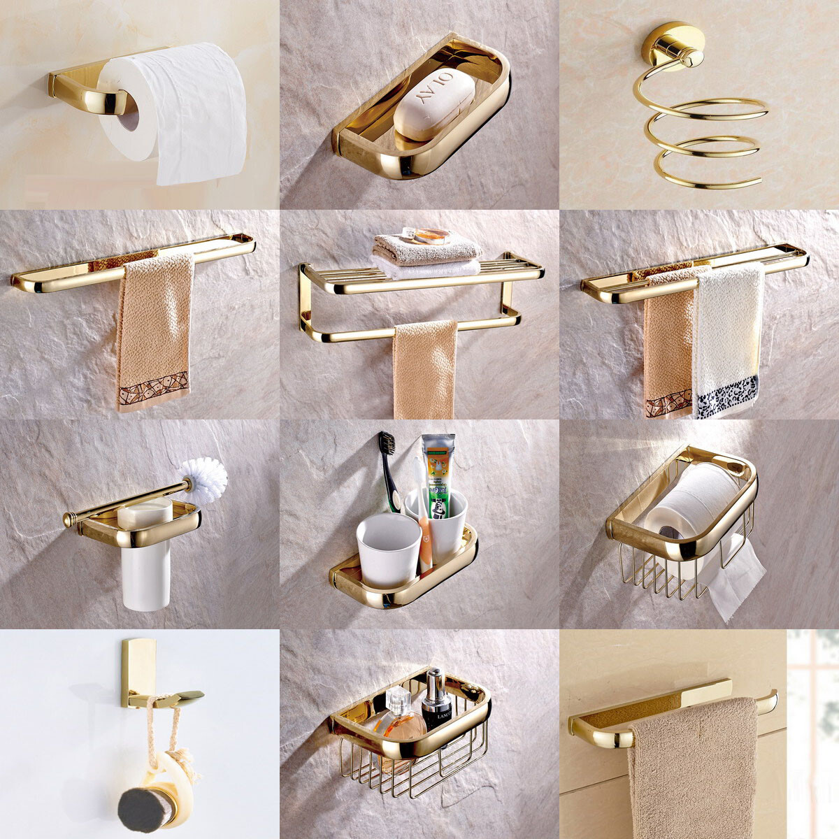 Gold Color Brass Bathroom Accessories Set Bath Hardware Towel Bar sset001 B