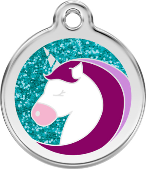 Unicorn Dog Cat Pet ID Tag Personalized Red Dingo - Lifetime Guarantee - Glitter