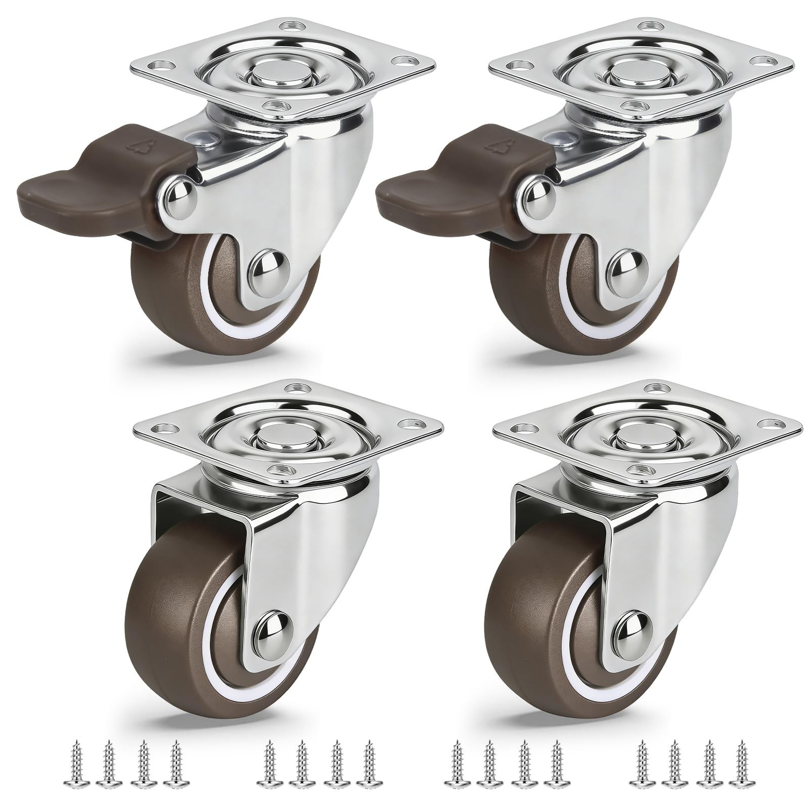 1.5 Inch Caster Wheels for Furniture, Silent Bearing Swivel Plate Casters Set...