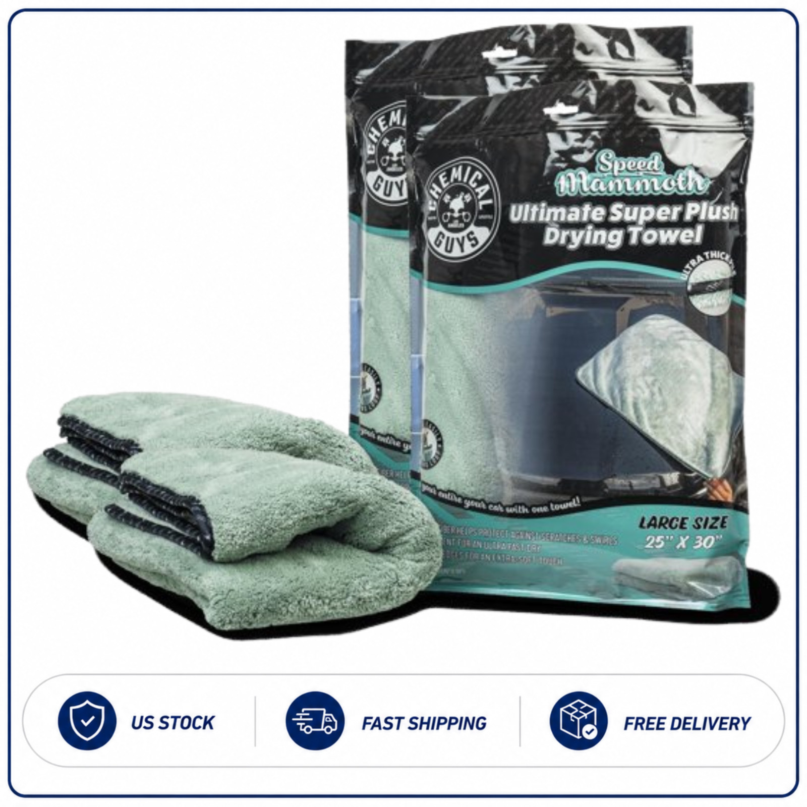 Chemical Guys MIC529 Super Plush Drying Towel 25x30 Olive Green (2 Pack)