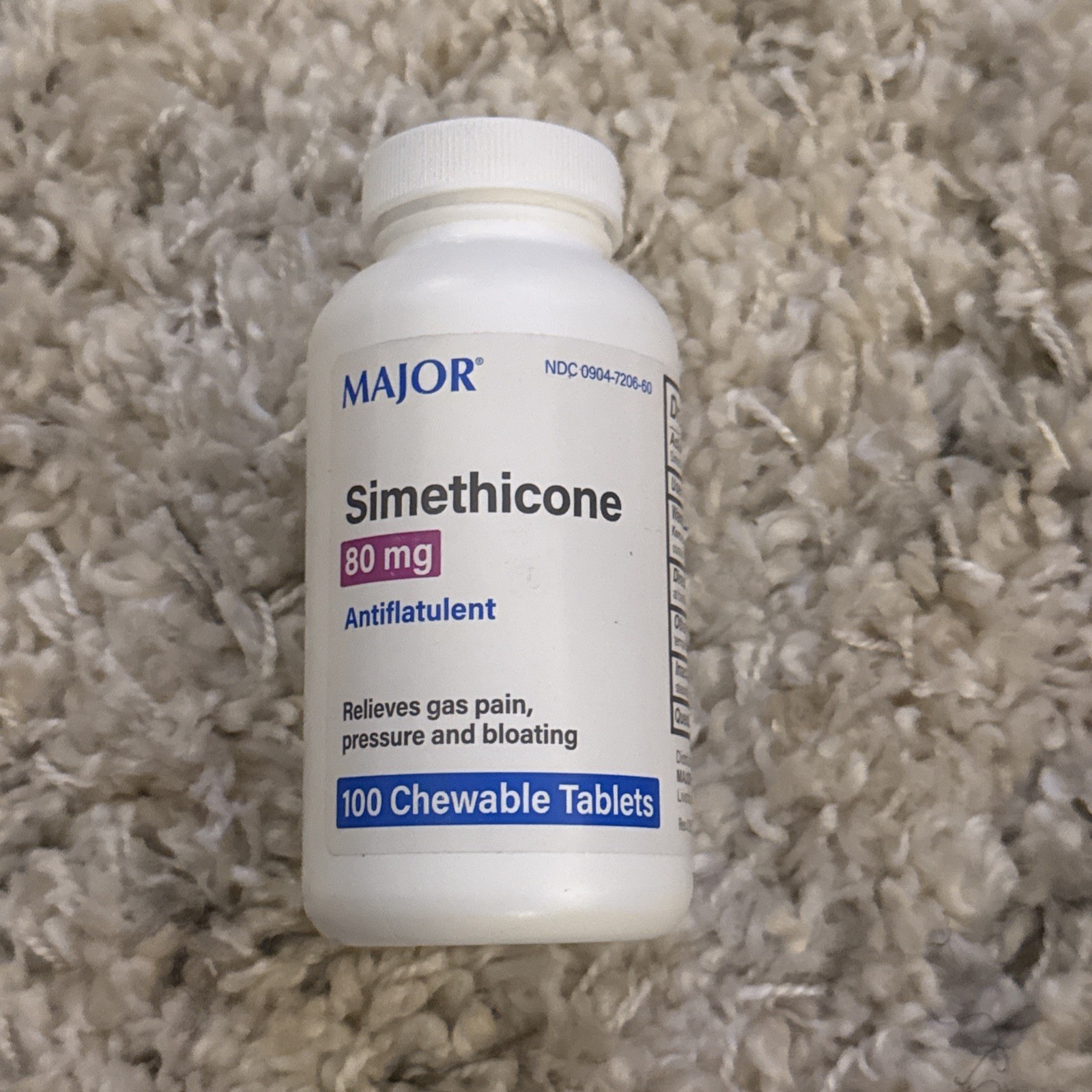 Major Simethicone 80 mg (Antiflatulent) 100 Chewable Tablets - Exp Date Aug 2027