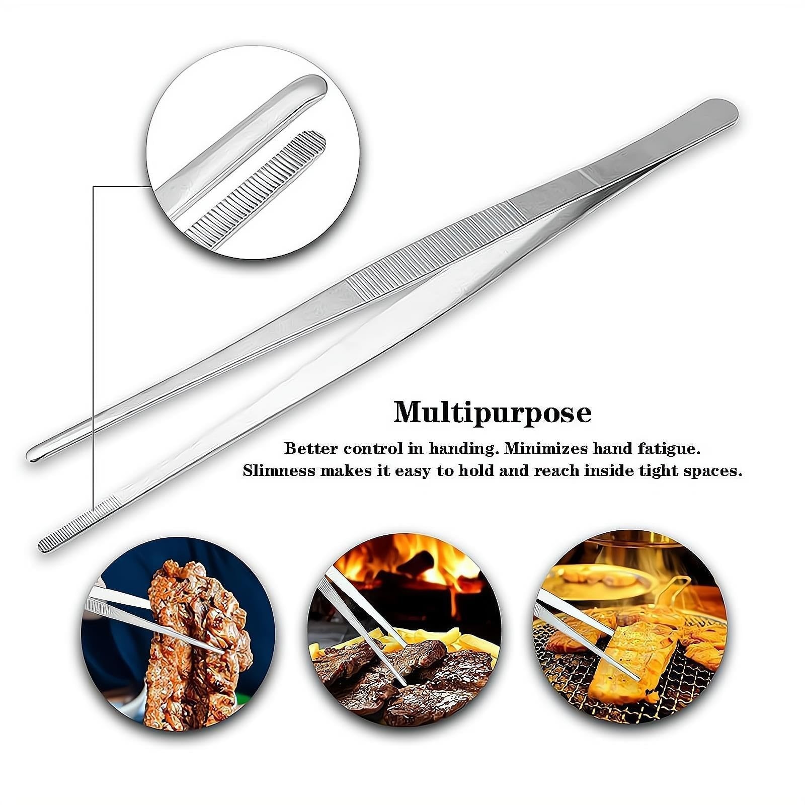 2Pcs Stainless Steel Kitchen Tweezers, 12-Inch Culinary Fine Tweezer Tongs Food