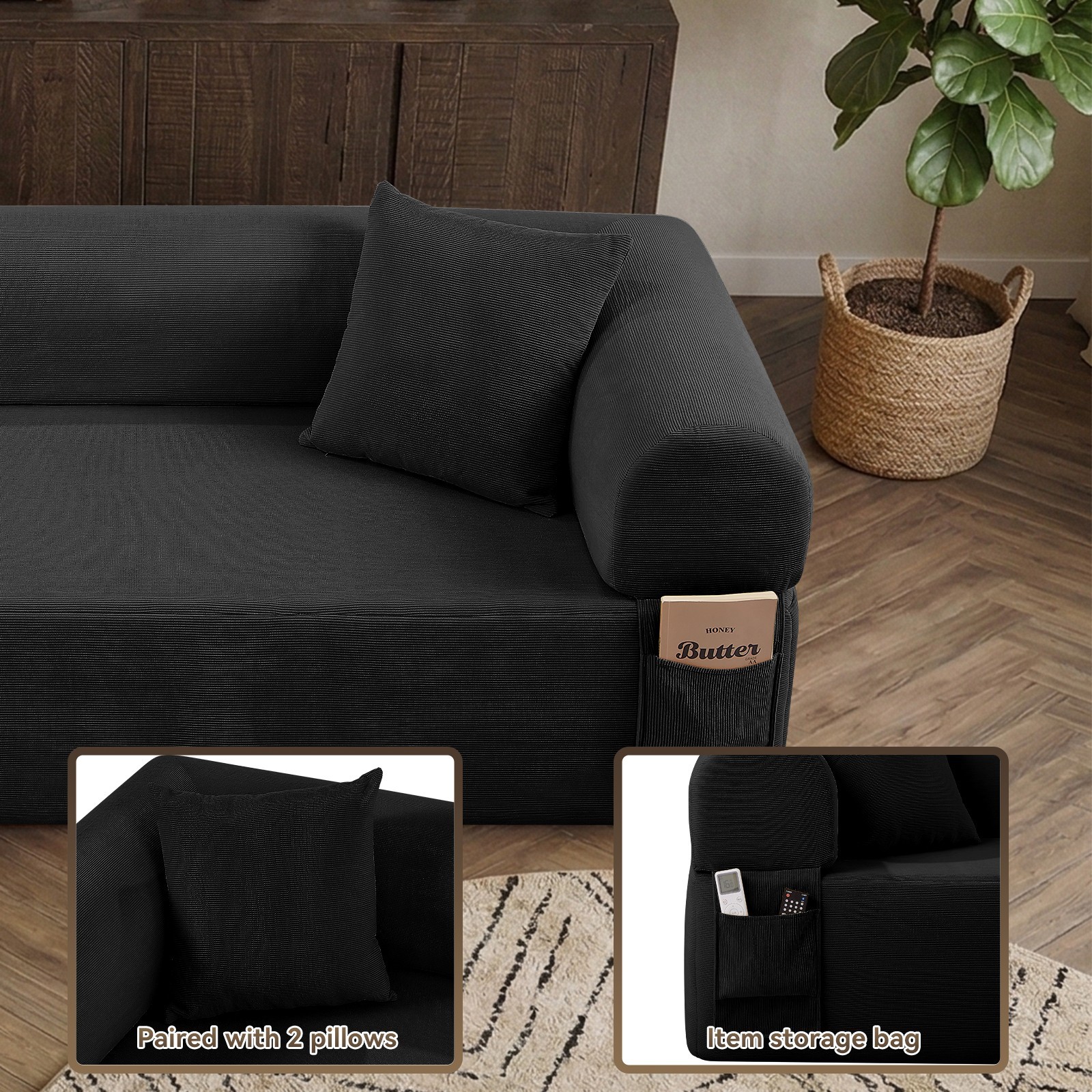 2-in-1 Convertible Sofa Bed,Corduroy Cloud Floor Boneless Couch for Living Room