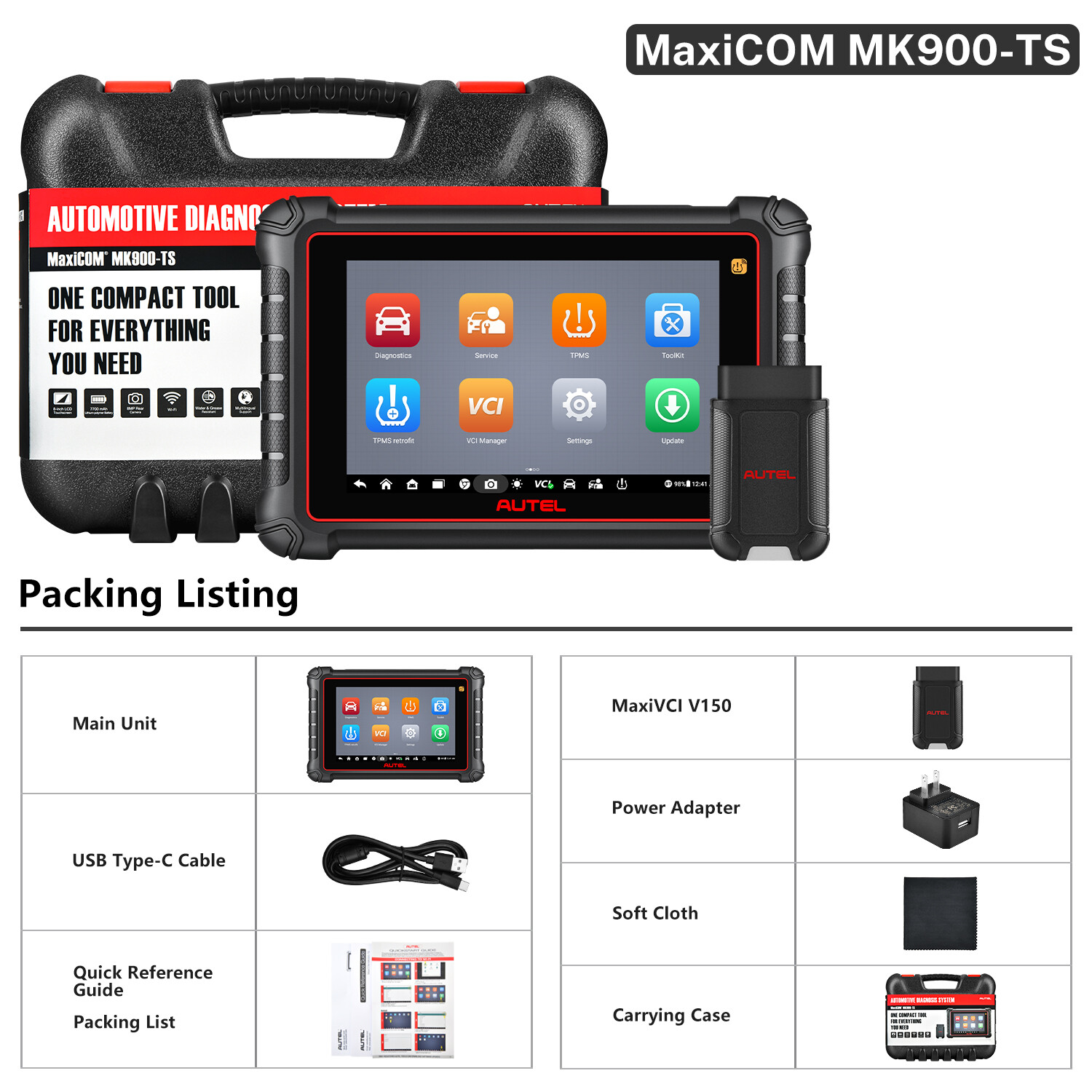 Autel MaxiCOM MK900TS TPMS Programming Reset Diagnostic Bi-directional Scanner