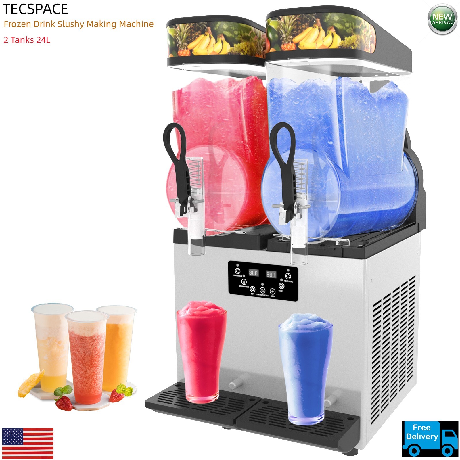 Lojok Commercial 110V 950W 2 Tanks 24L Frozen Drink Slushy Making Machine