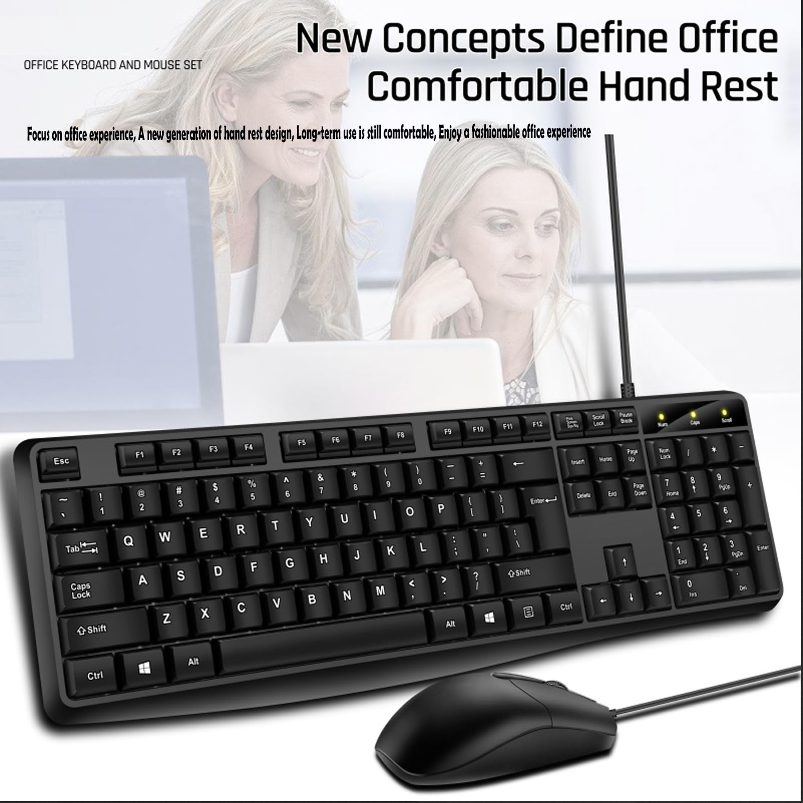 Wired Keyboard and Mouse Combo, Full-Sized Ergonomic Computer Keyboard and Op...