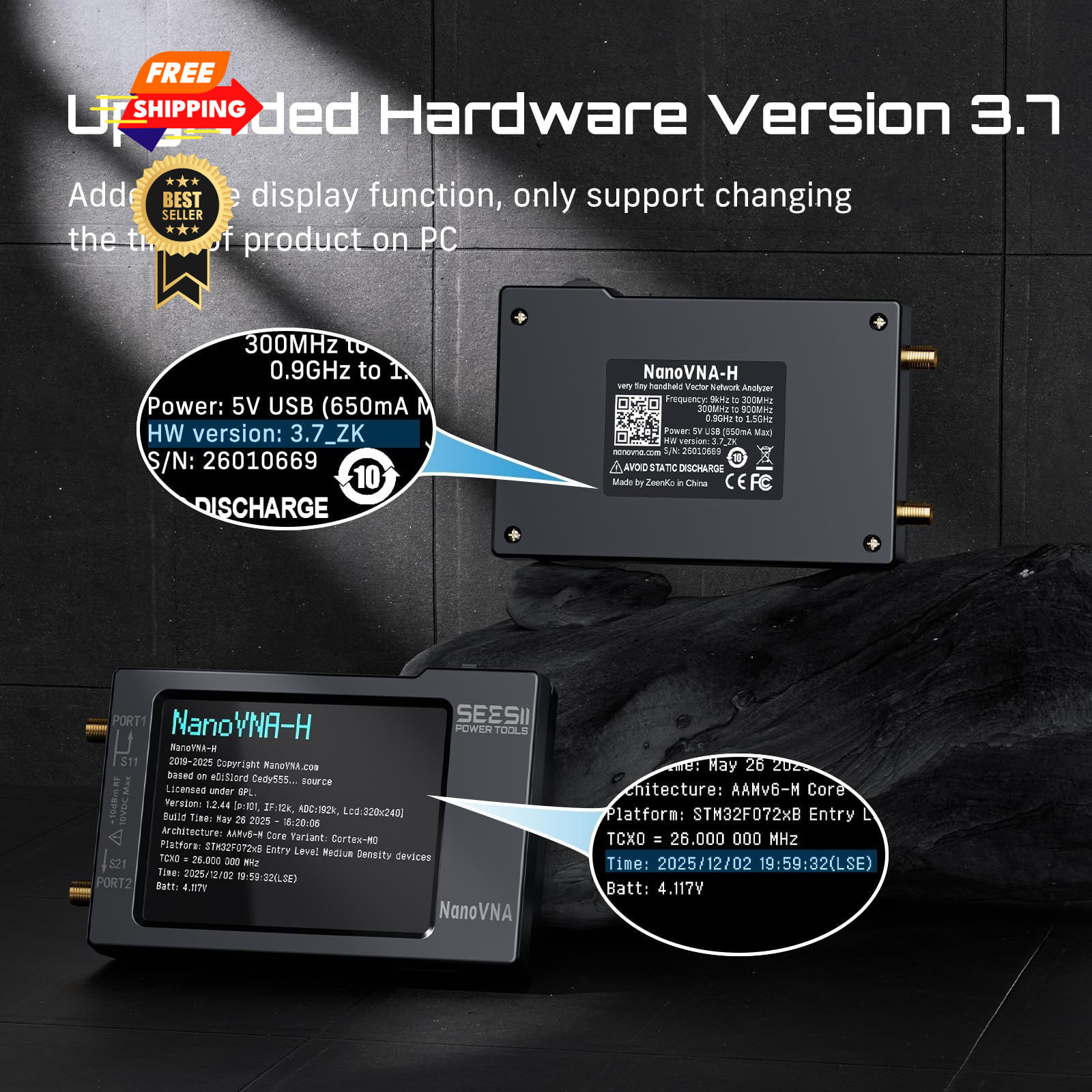 SEESII Nanovna-H Vector Network Analyzer,Upgraded HW3.7 Compact,