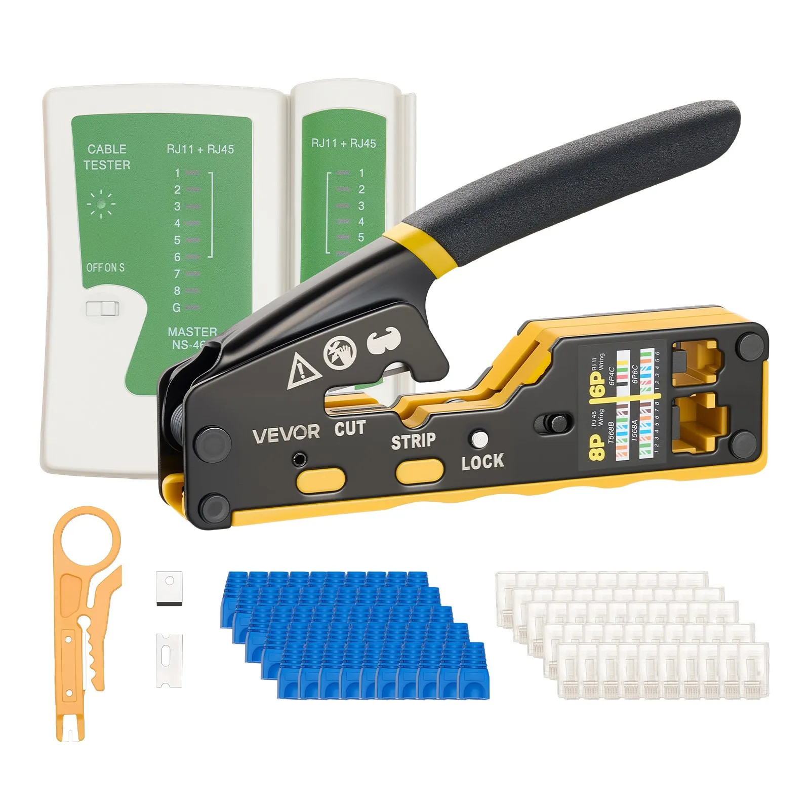 VEVOR Crimping Tool, RJ45/RJ11/RJ12 Ethernet Crimper, Crimp Tool Kit for 4/6/8-P