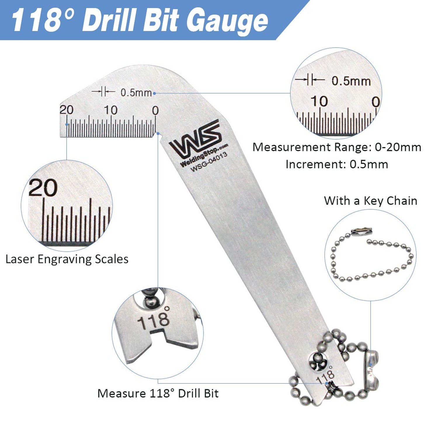 WeldingStop Drill Bits Gage 118 Degree Angle Drill Sharping Gauge, Stainless ...