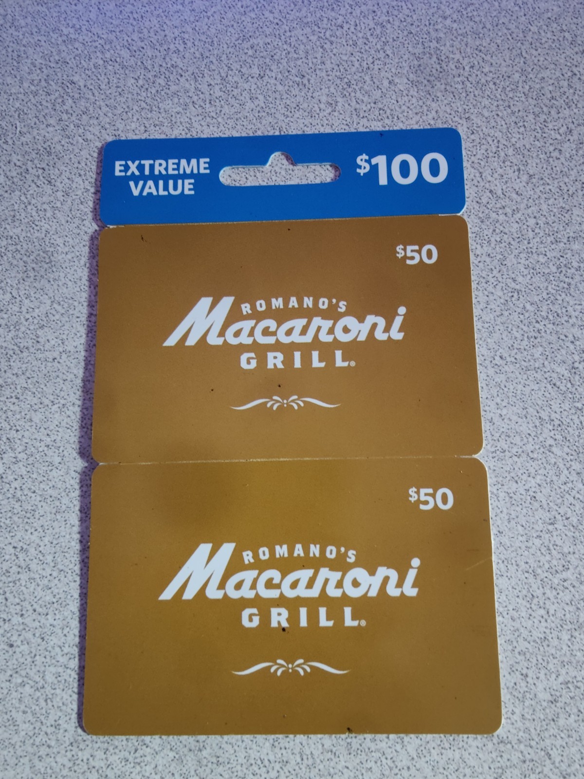 Macaroni Grill Gift Cards $100 Value, Two $50 Cards
