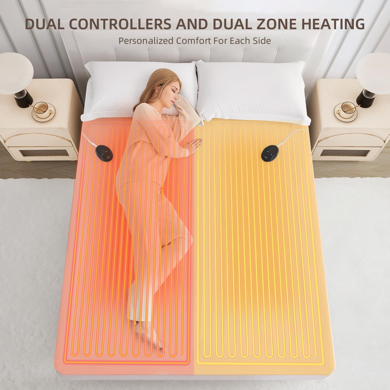 Bwarm Electric Heated Mattress Pad Cal King Size 72" x California King, White