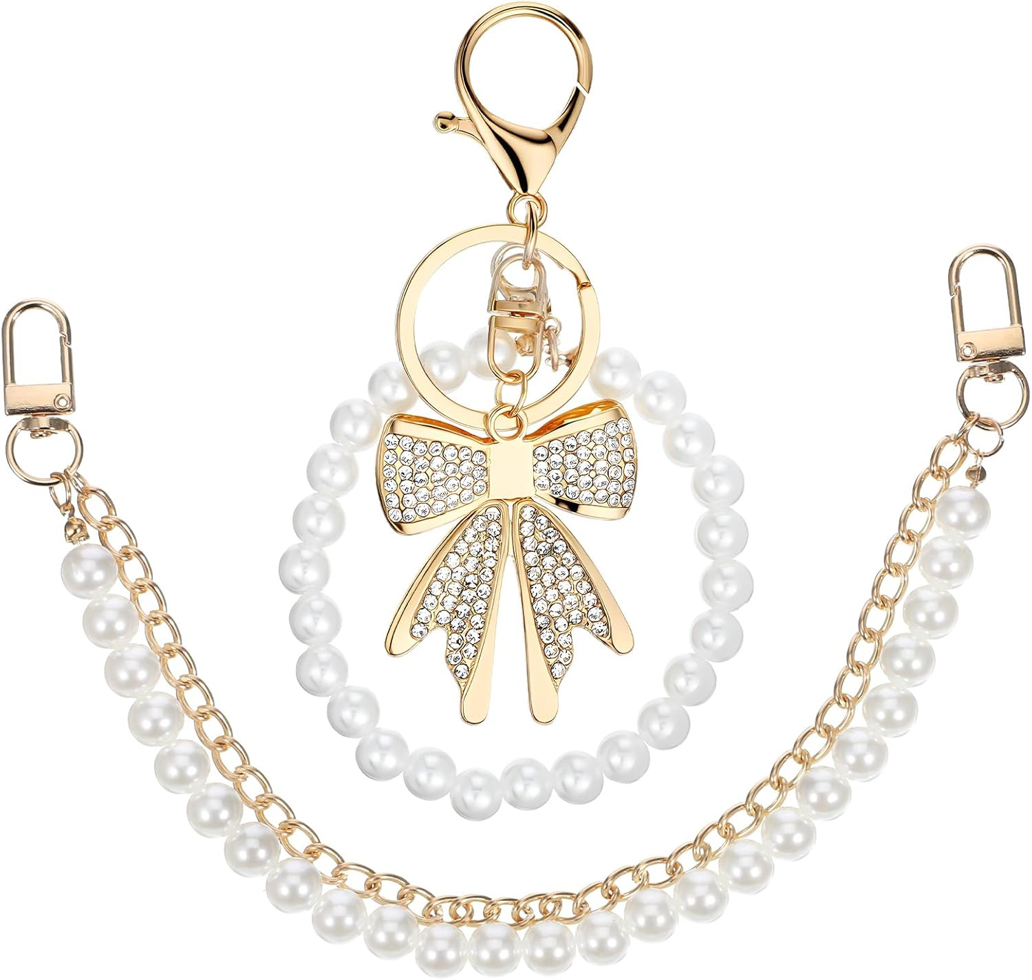 2 Pcs Elegant Pearl Purse Chain, 26Cm/10.24Inch Gold Metal Bag Extender Chain wi