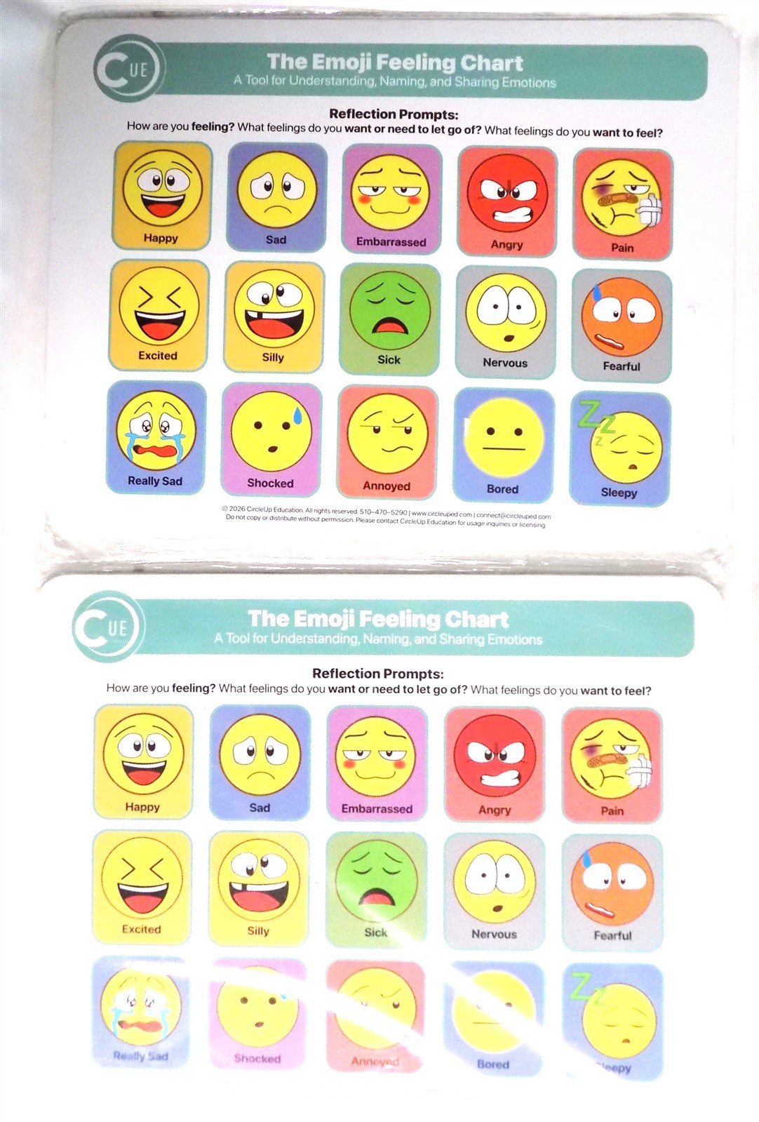 LOT OF 2 Circle Up Emoji Emotions Chart 10-Pack – 8.5x11 Laminated