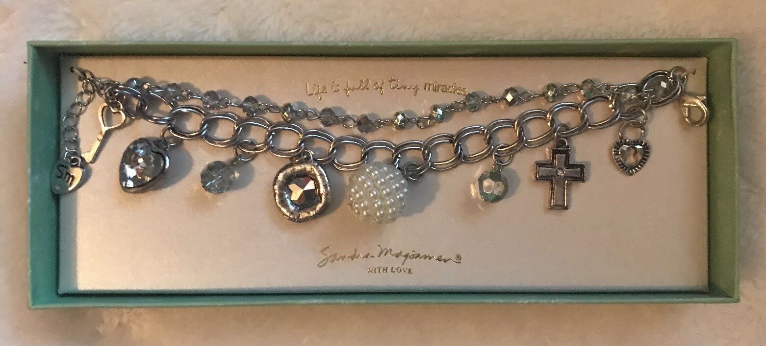 Sandra Magsamen Life Is Full Of Tiny Miracles Cross Heart Chain Charm Bracelet