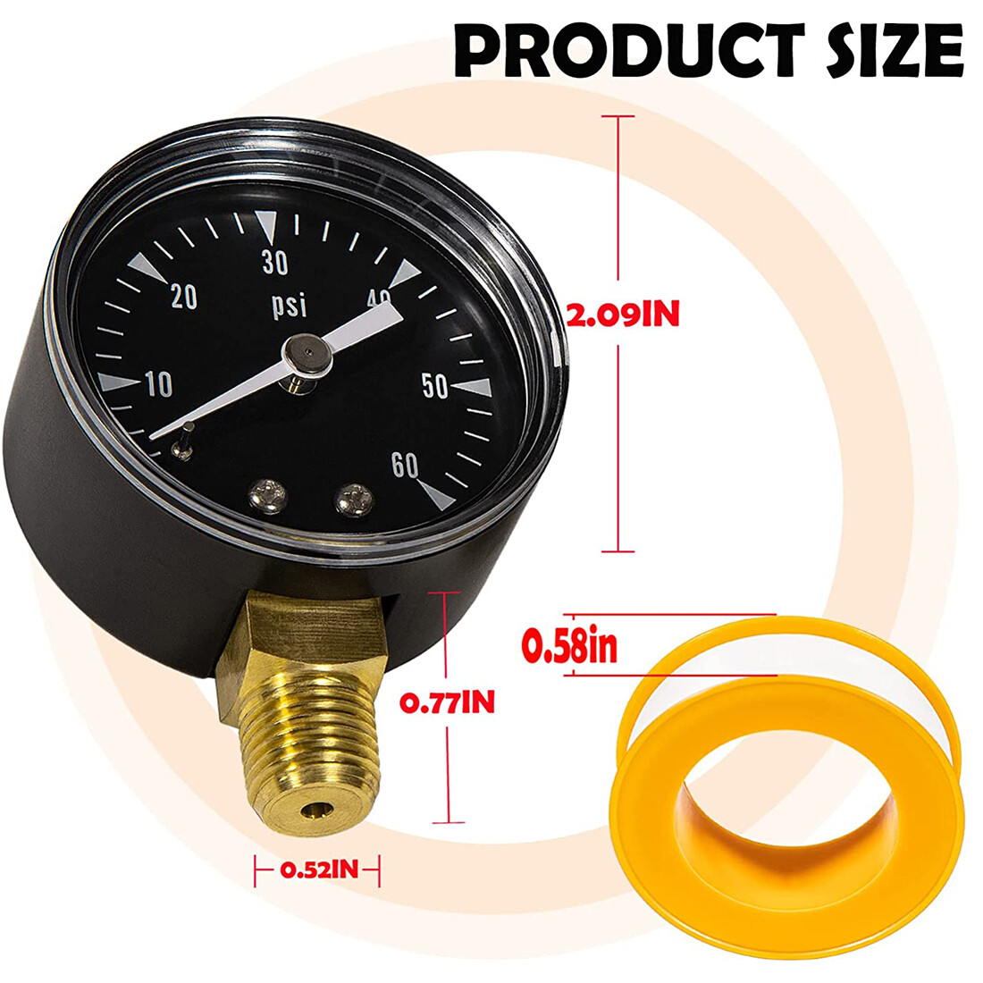 0-60 PSI Pressure Gauge R0556900 0.25" MPT for Zodiac Jandy CS CJ Series CS100