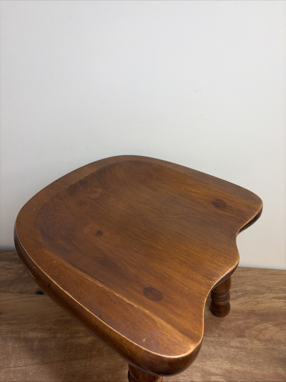 Vintage 3 Leg Maple Milking Stool #R82A Solid Wood Butt Or Saddle Seat Stool