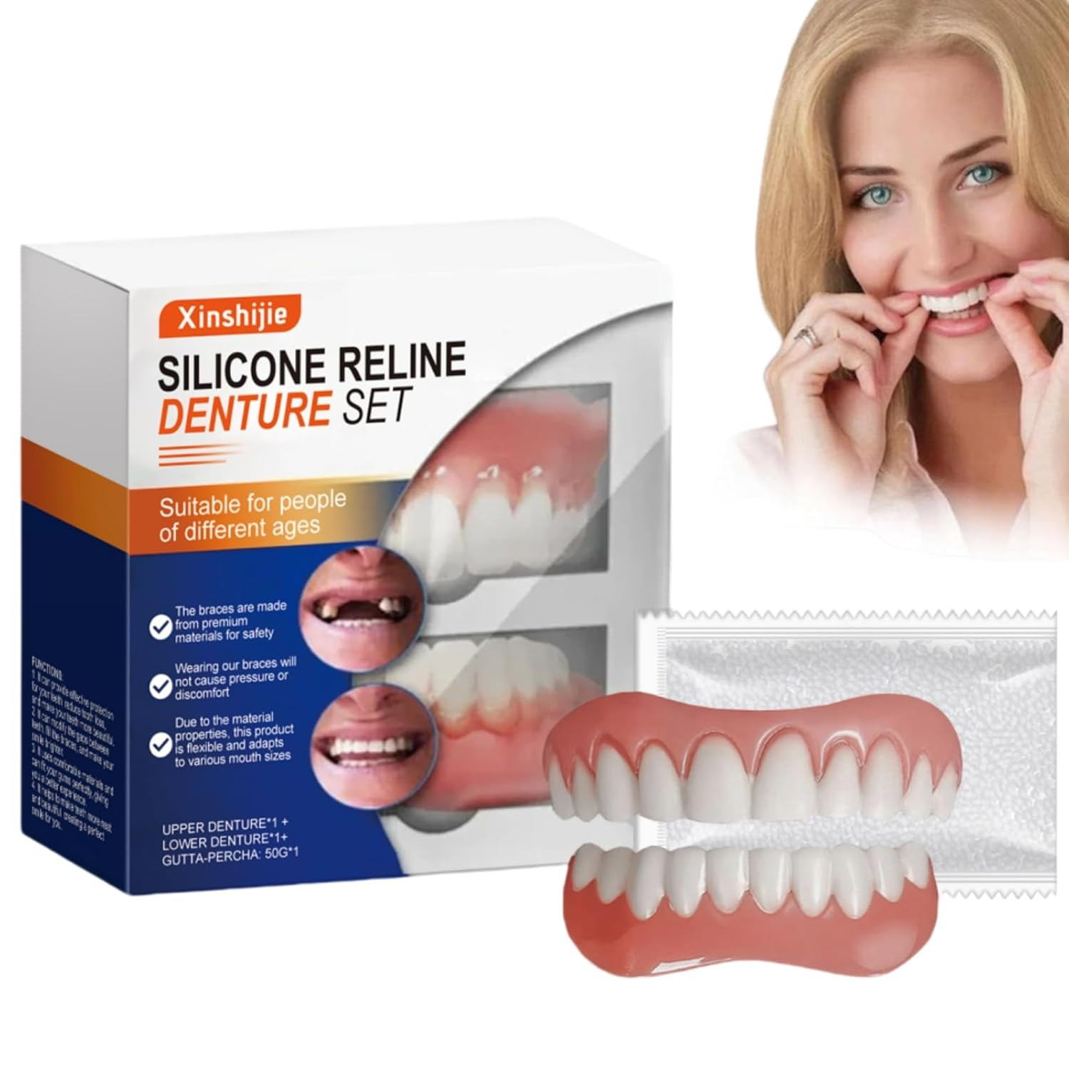 Soft Silicone Denture Liners – Comfortable Fit Denture Set with Upper & Lower Li