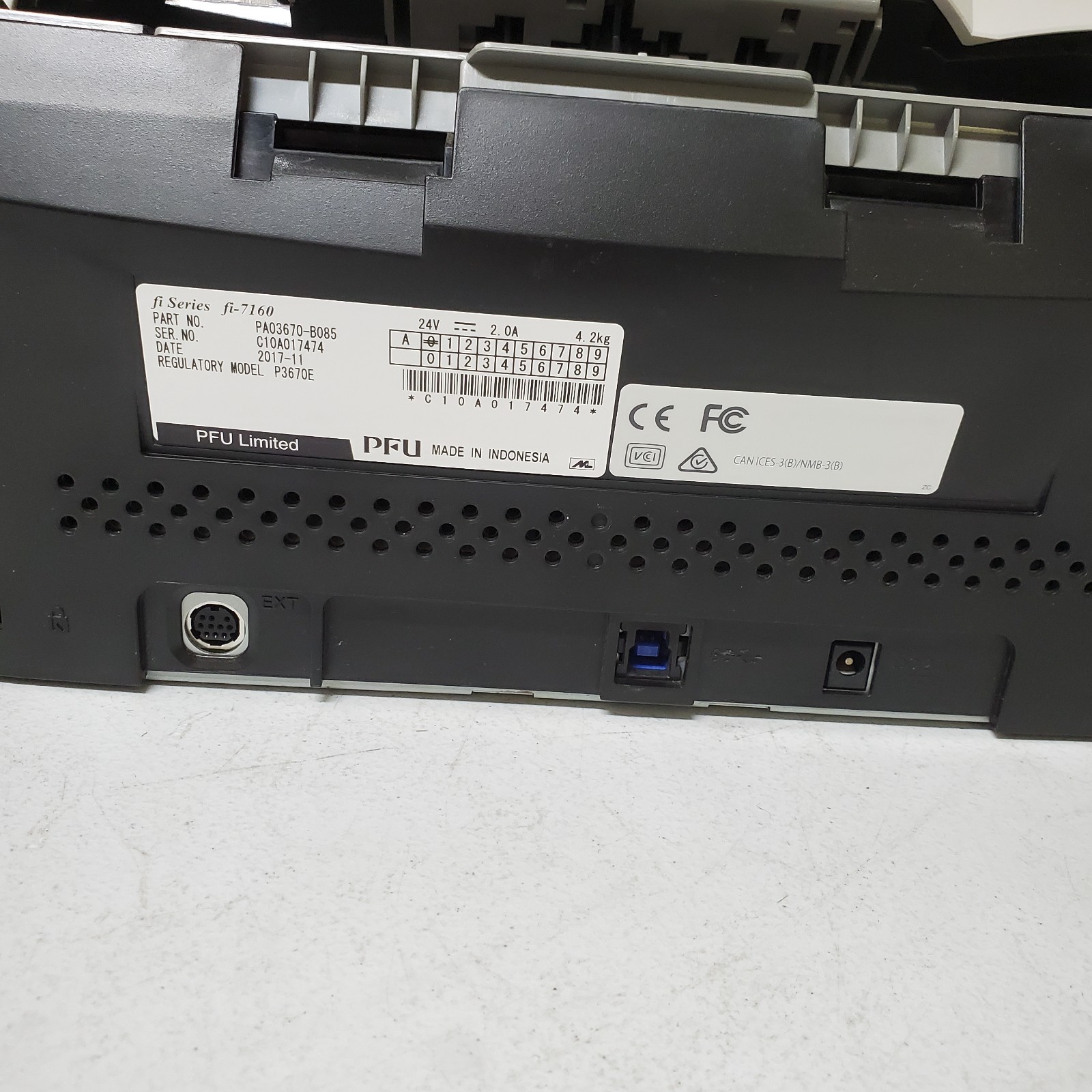 Fujitsu fi-7160 Color Document Scanner Duplex 17.1K Pgs NO ADAPTER MISSING INPUT