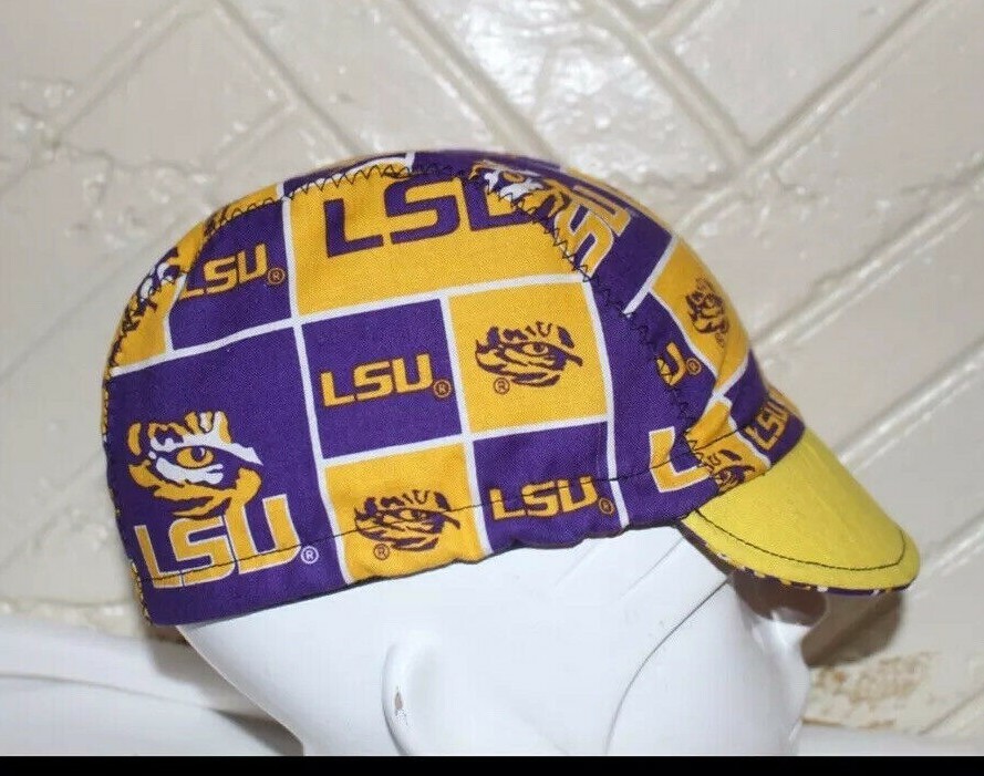CYCLING CAP LOUISIANA STATE UNIVERSITY 100% HANDMADE IN USA  SIZE L M S
