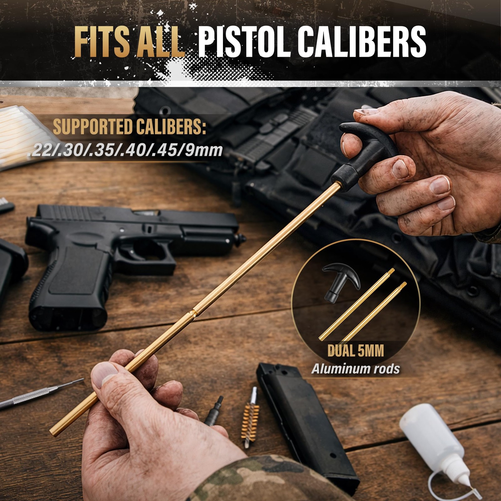 Gun Cleaning Kit Fits .22 .357/9mm .38 .40 .45 Cal Handguns & Pistols Compact...