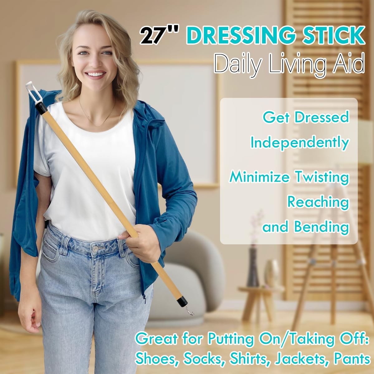 Nourislif 27'' Dressing Stick, Long Stick for Elderly, Disabled,...