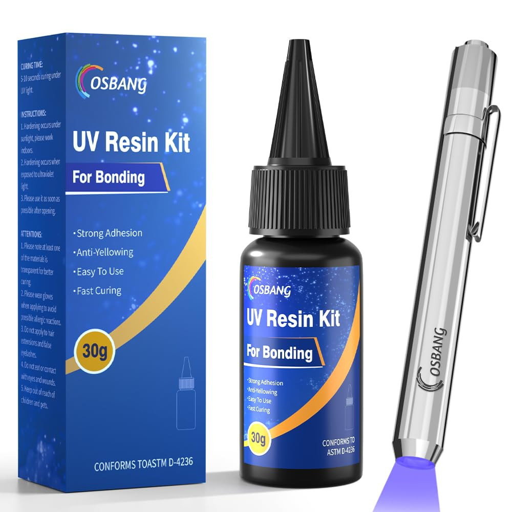 UV Resin Kit with Light, Curing & Bonding in Seconds, 30G/1Oz Transparent UV Glu