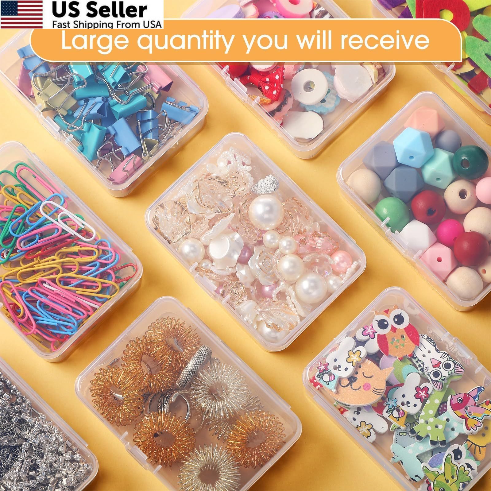 SATINIOR 100 Pcs Clear Plastic Beads Storage 3.27 x 2.13 x 1.02 Inch, clear