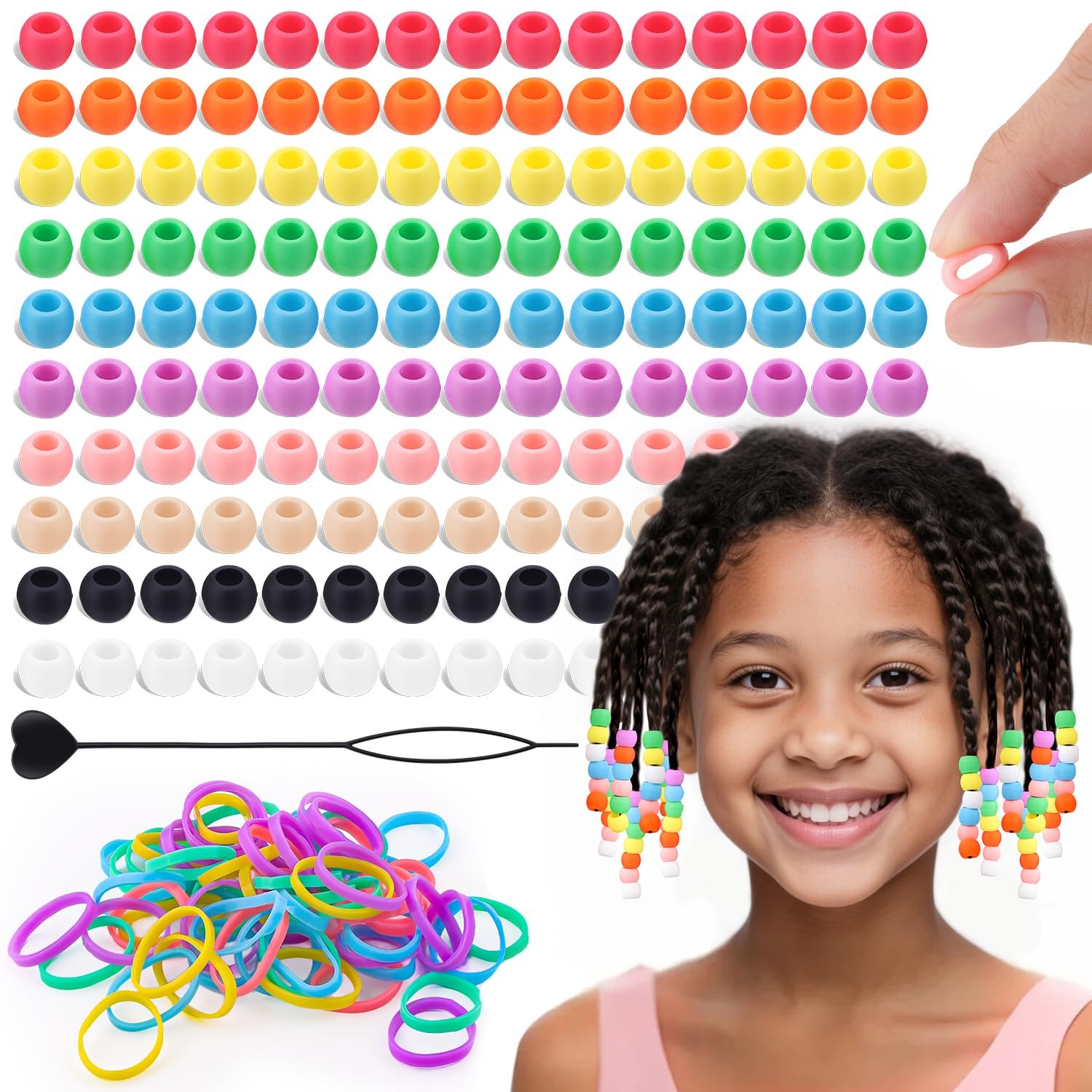 150Pcs 10mm Small Silicone Beads for Hair Braids, 150 pcs, Multicolor-150Pcs