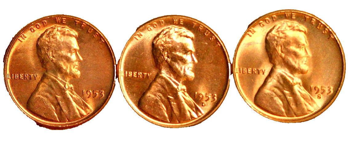1953 P D S  Red  Uncirculated  Lincoln Wheat Cent Penny