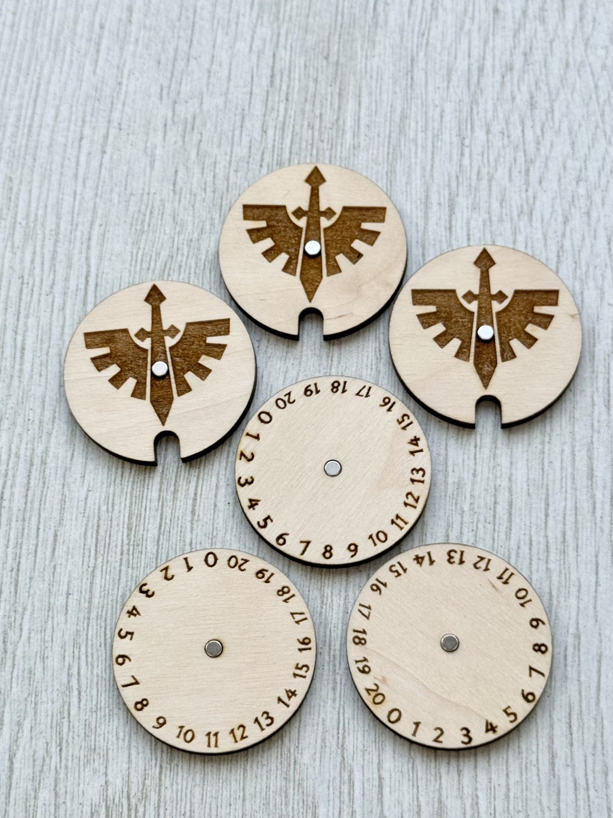 Warhammer 40k Dark angels 0-20 engraved wound counter wooden tracker set of 3