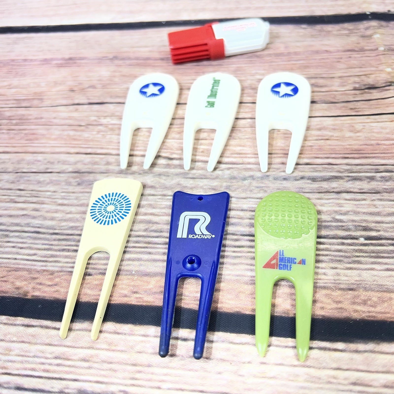 Vintage Lot Of 6 Golf Divot Tools Plastic Golf Tools