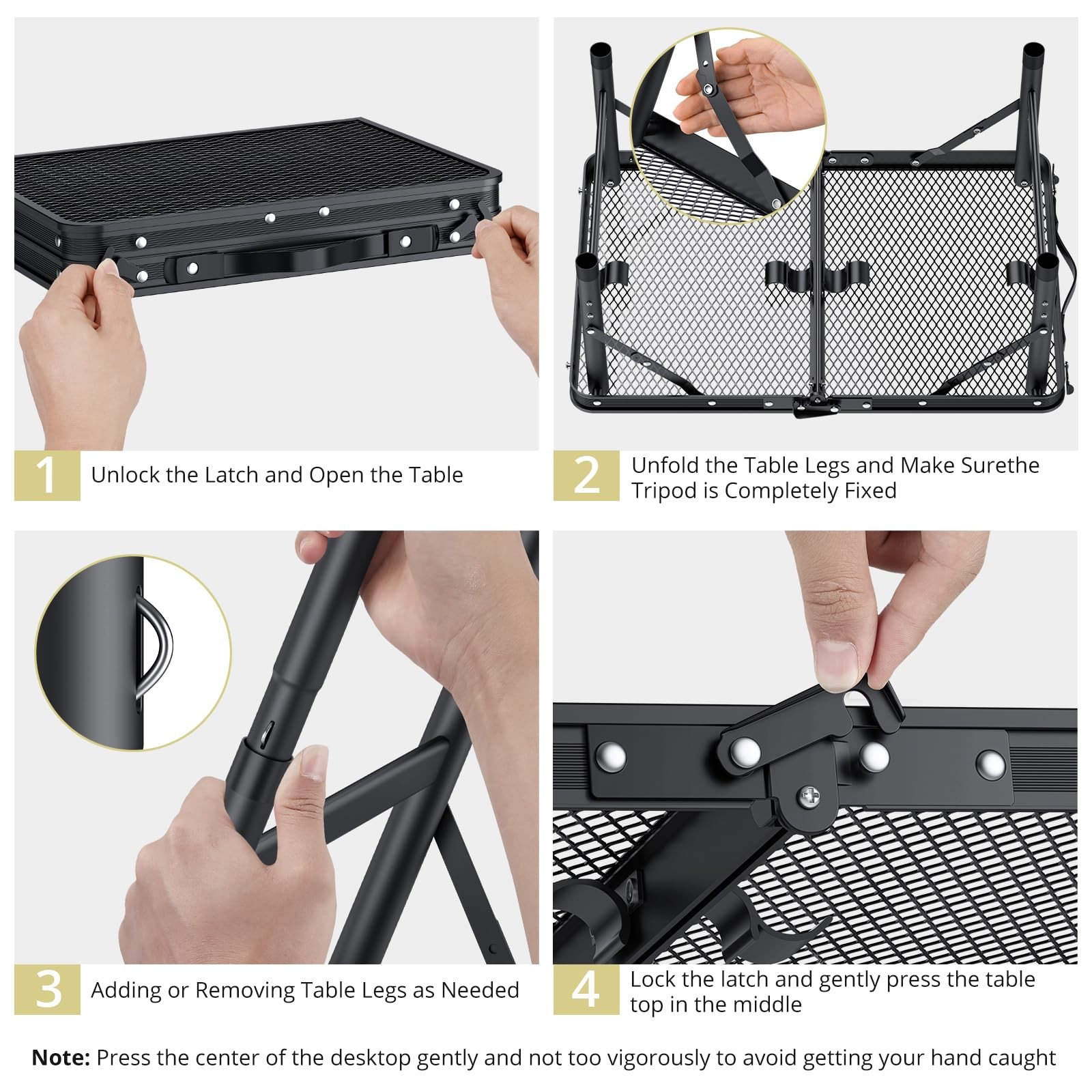 Folding Grill Table, Aluminum Camping Table Adjustable Height Max 27.5" Picni...