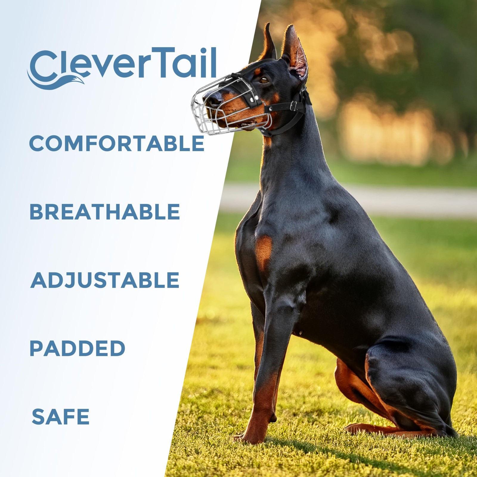 CleverTail Metal Doberman Muzzle for Large Sized Dog - Cage Muzzles for Barki...