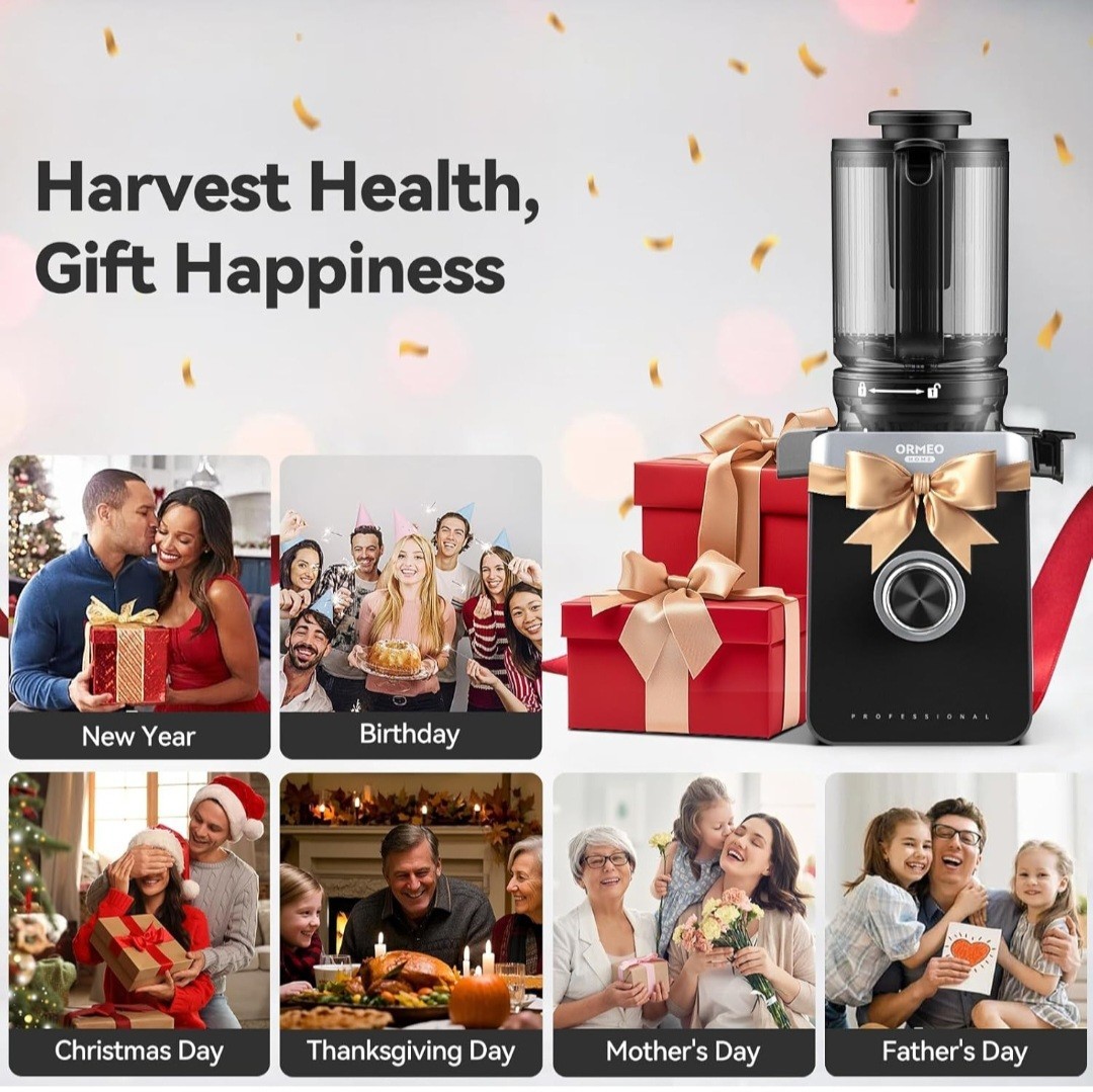Cold Press Juicer, ORMEO HOME Masticating Juicer Machines with 5.0"Large Feed Ch