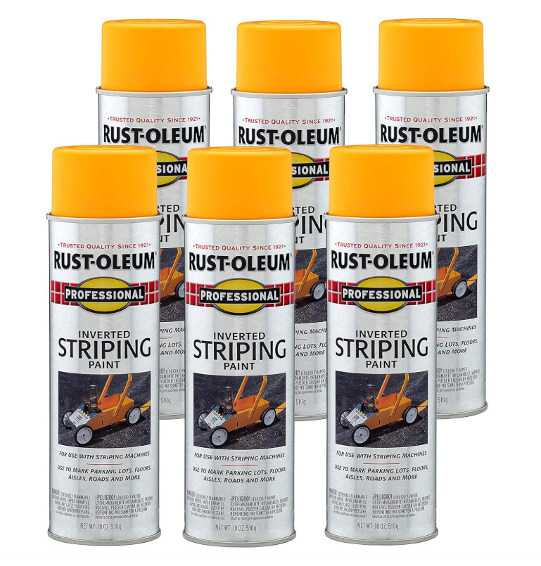 Rust-Oleum Professional Inverted Striping Spray Paint Yellow – 18 oz (Pack of 6)