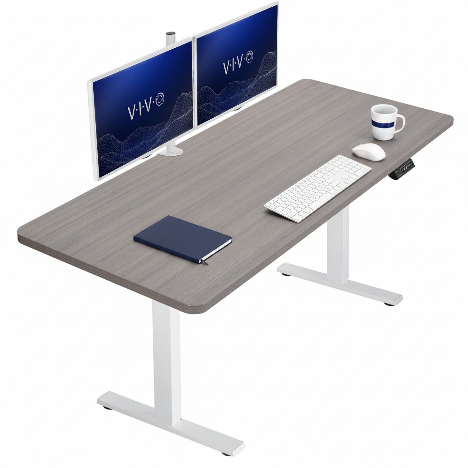 VIVO Electric 60” x 24” Stand Up Desk | Dark Gray Table Top, White Frame