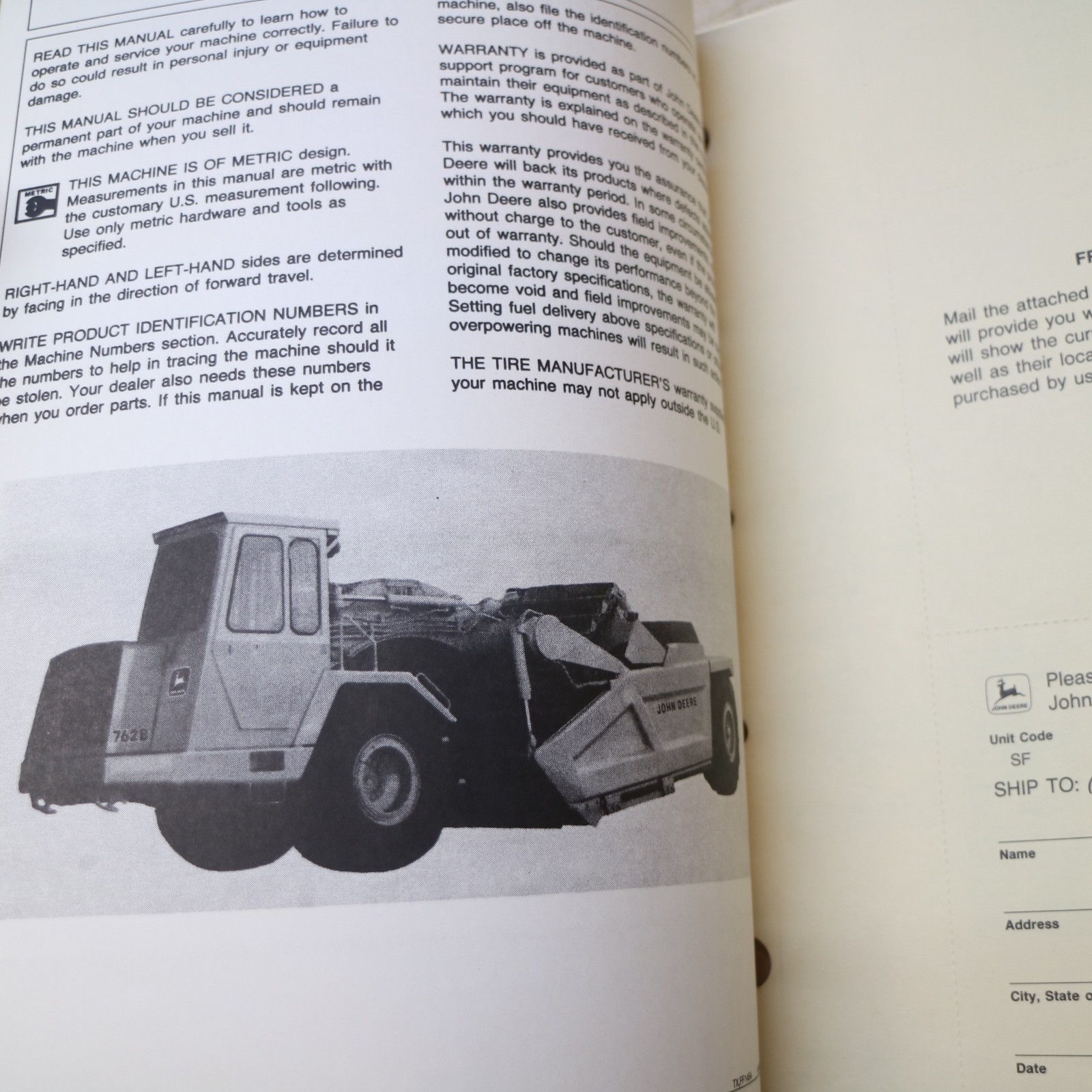 JOHN DEERE 762B PAN SCRAPER Owner Operation Maintenance Manual guide operator