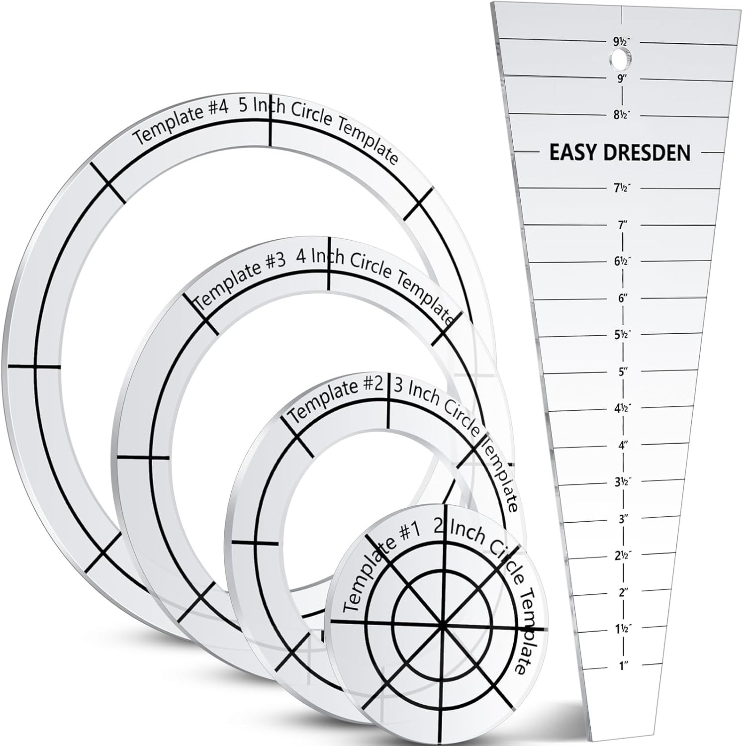 5 Pcs Acrylic Quilting Template Ruler 10 Inch Dresden Plate Template for Quiltin
