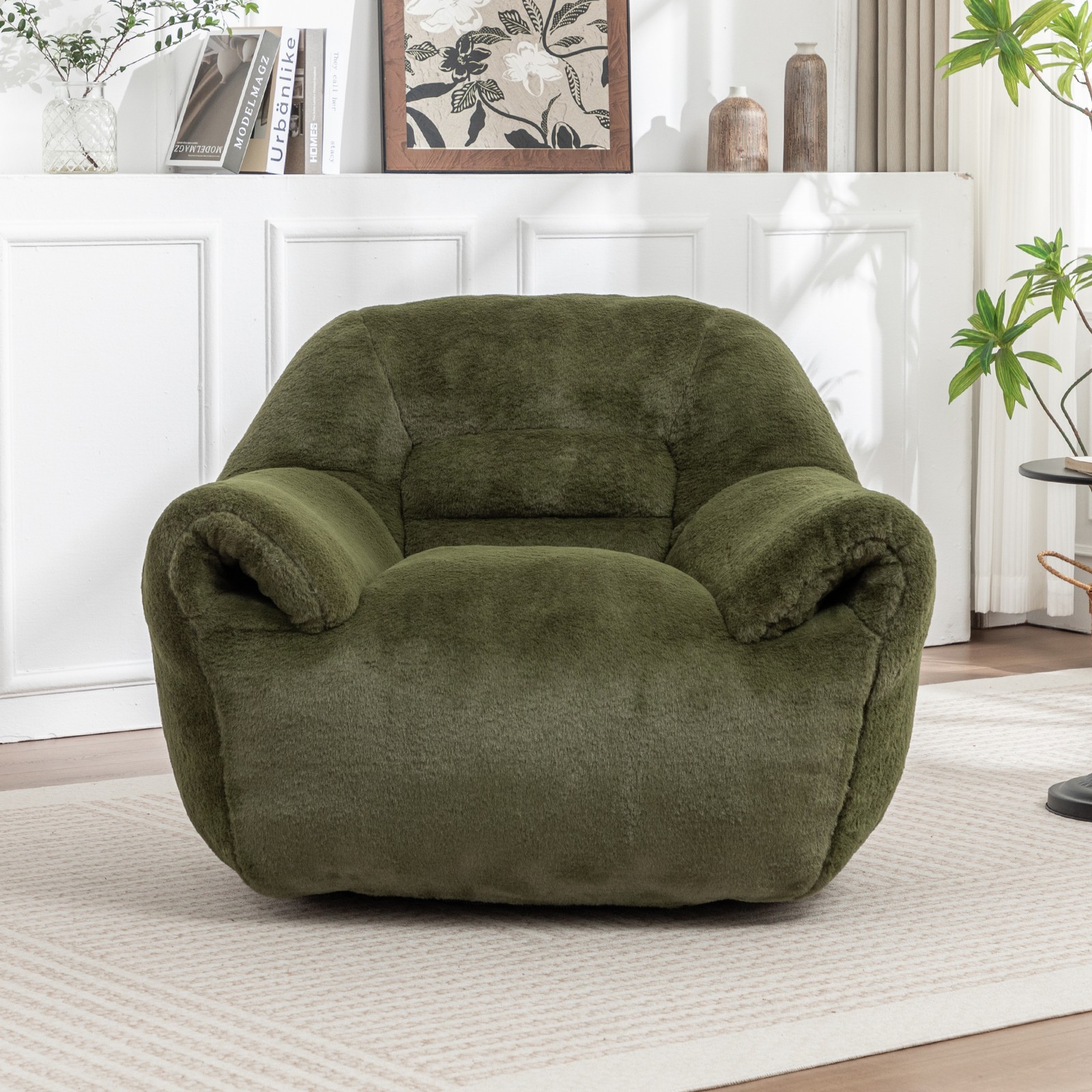 Bean Bag Chair, Comfy Bean Bag Sofa w/Back Support, Faux Fur Bean Bag Chair fo
