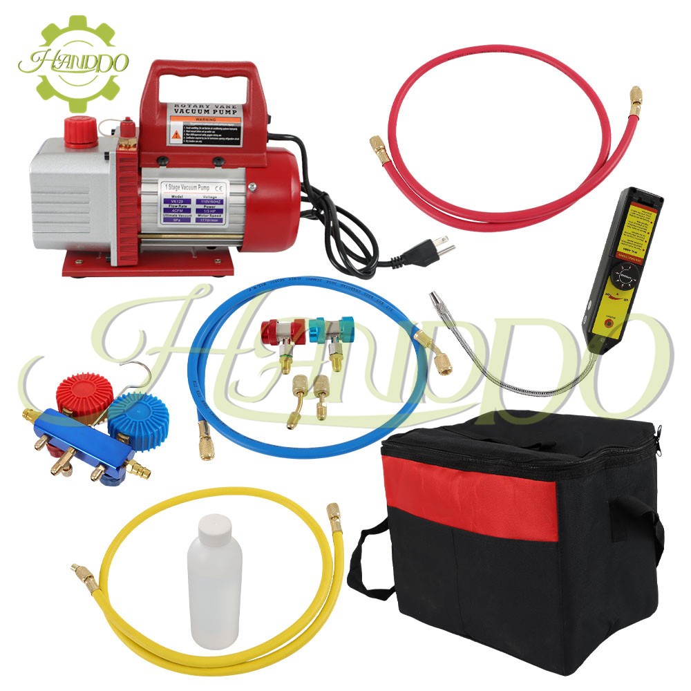 4CFM Air Vacuum Pump Rotary Vane HVAC A/C Refrigeration Kit Gauge 1/3HP