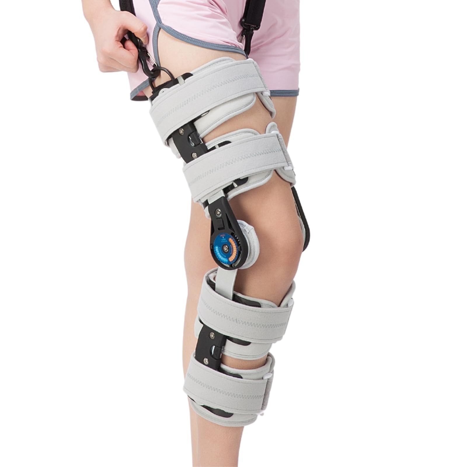 Hinged ROM Knee Brace, Post Op Knee Immobilizer with Side Stabilizers, Adjust...