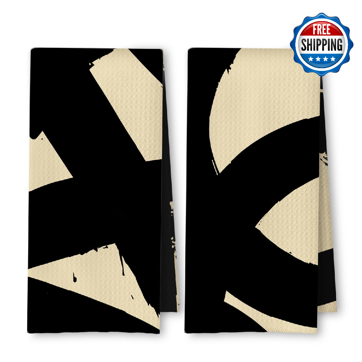 ArtisaEura Beige Black Abstract Kitchen Towels Boho Minimalist 16x24 Set of 2